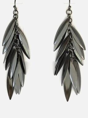 Lia Sophia  "PLUMAGE" Hematite Tone Drop Earrings